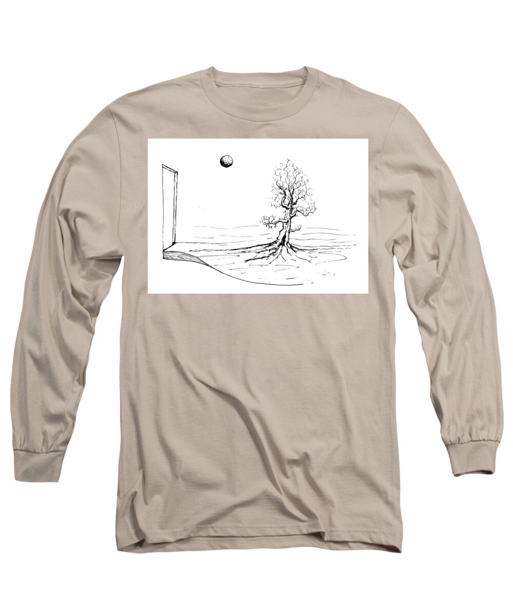 Ink Long Sleeve T-Shirt featuring the drawing River Time by Raymond Fernandez