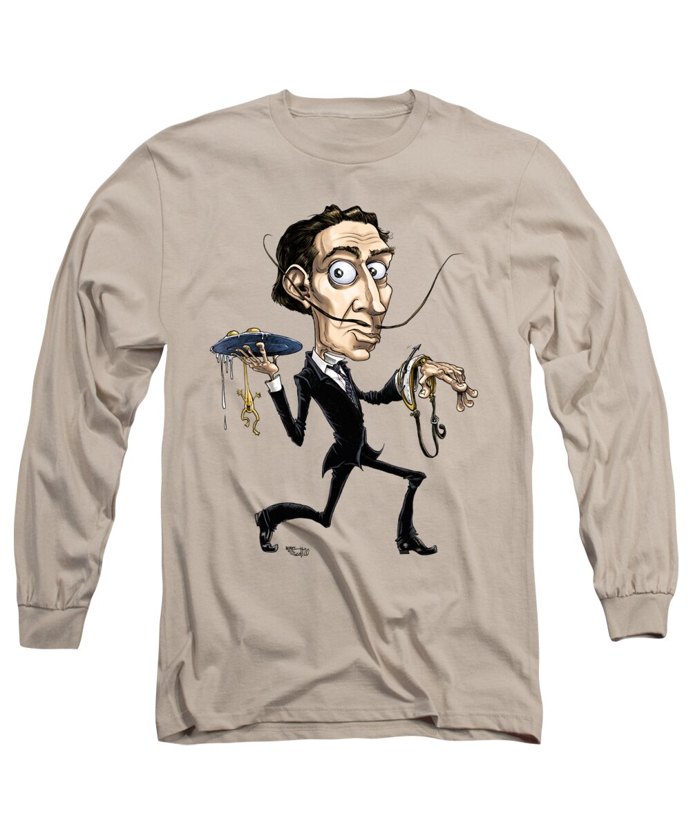 Mikescottdraws Long Sleeve T-Shirt featuring the drawing Salvador Dali, color by Mike Scott