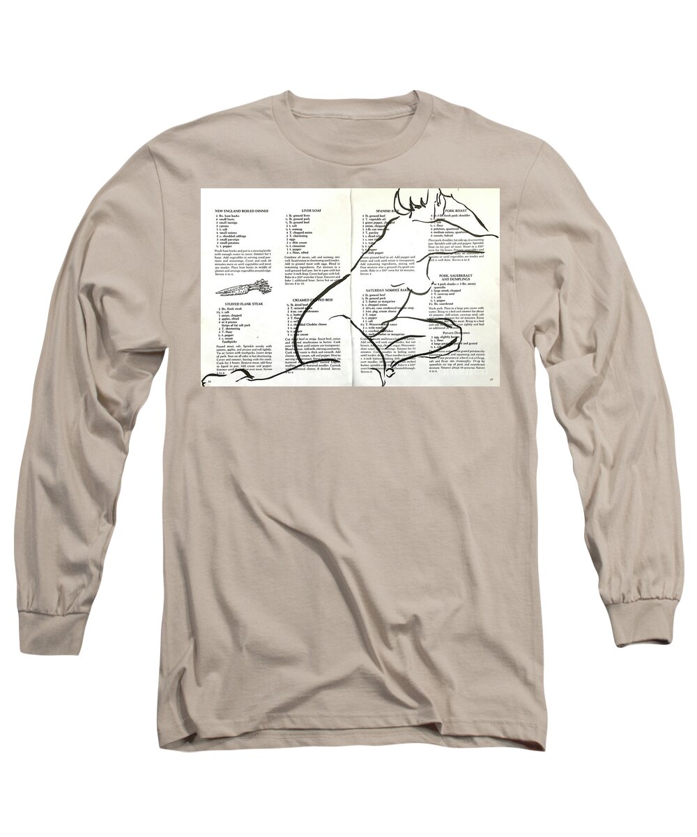 Sumi Ink Long Sleeve T-Shirt featuring the drawing Saturday Noodle Bake by M Bellavia