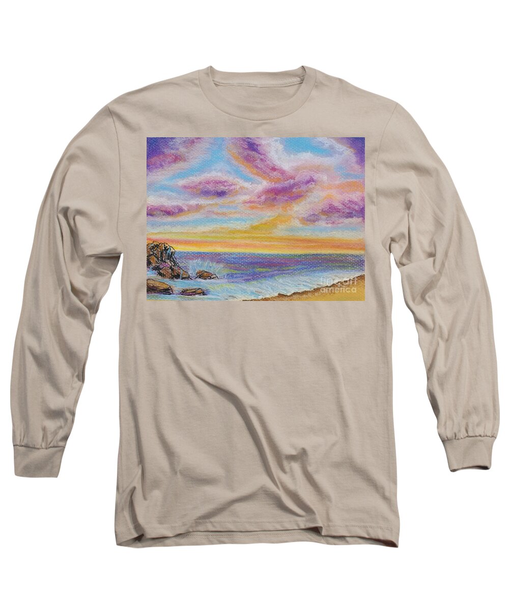 Seashore Long Sleeve T-Shirt featuring the painting Seashore in chalk pastel by Monika Shepherdson