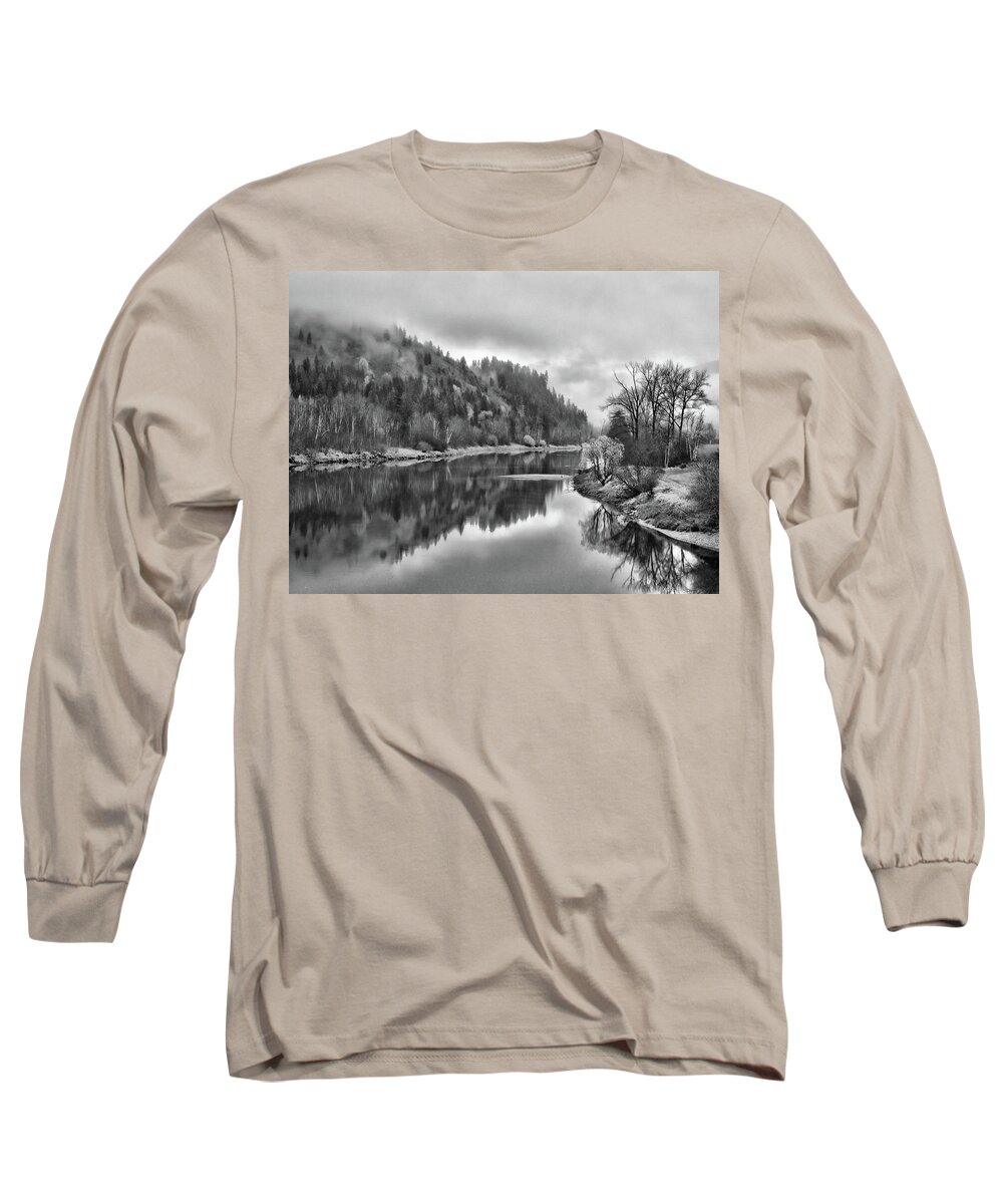 Grindrod Long Sleeve T-Shirt featuring the photograph Shuswap River Black and White by Allan Van Gasbeck