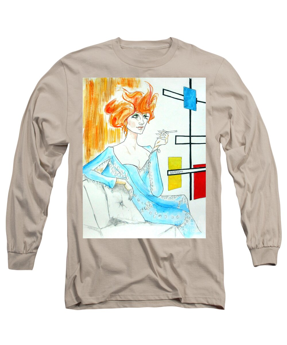 1960s Long Sleeve T-Shirt featuring the painting Sixties Redhead No. 1 by Jayne Somogy