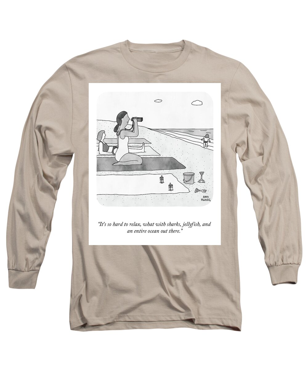 It's So Hard To Relax Long Sleeve T-Shirt featuring the drawing So Hard to Relax by Amy Hwang