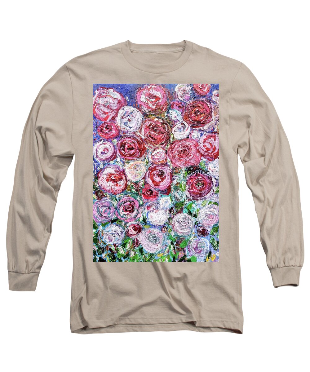 Roses Long Sleeve T-Shirt featuring the painting Soft Touch by Evelina Popilian