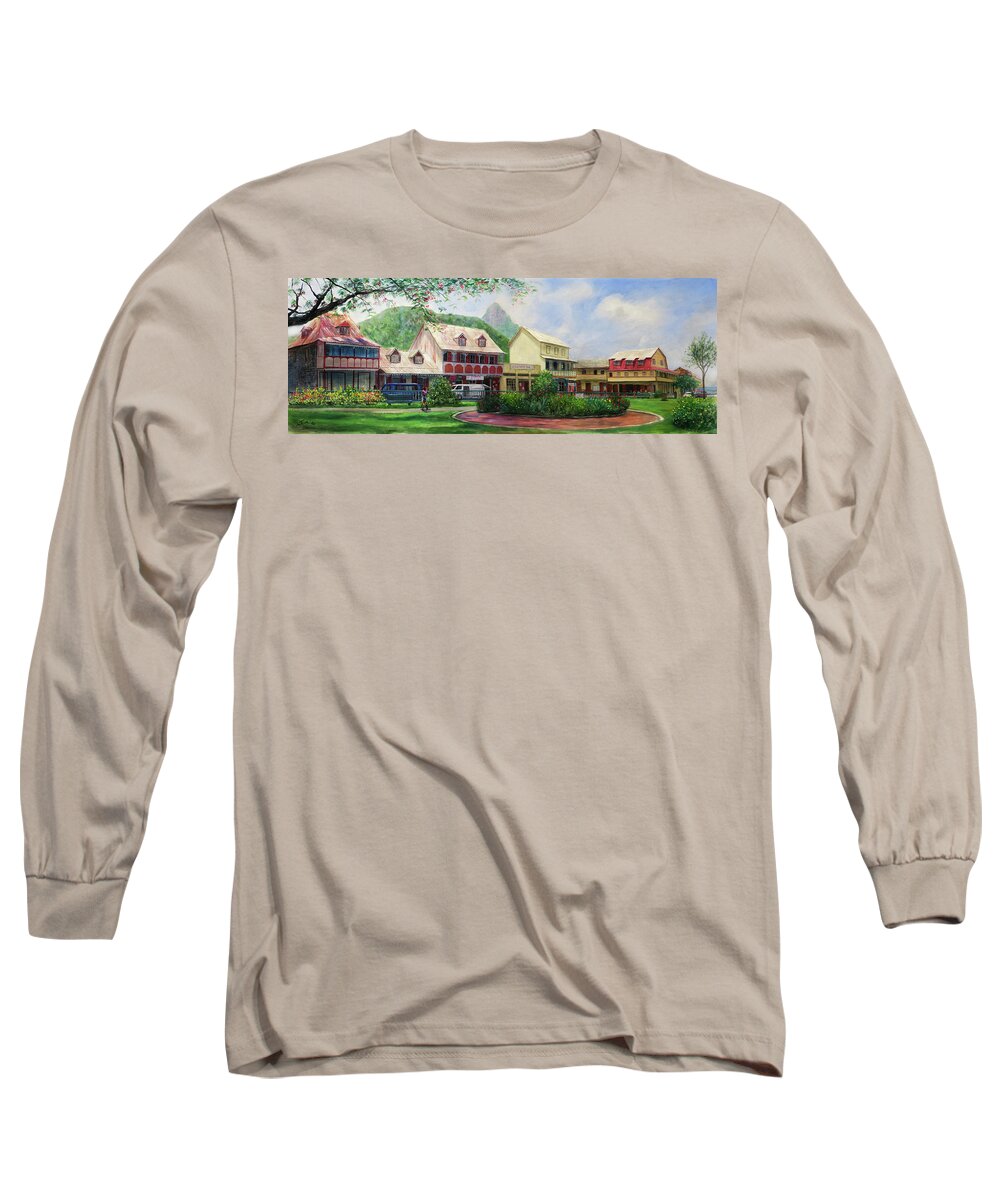 Soufriere Long Sleeve T-Shirt featuring the painting Soufriere Square by Jonathan Gladding