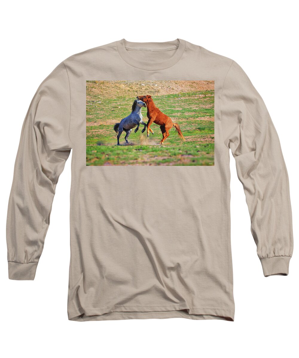 Onaqui Long Sleeve T-Shirt featuring the photograph Stallion War Games by Greg Norrell