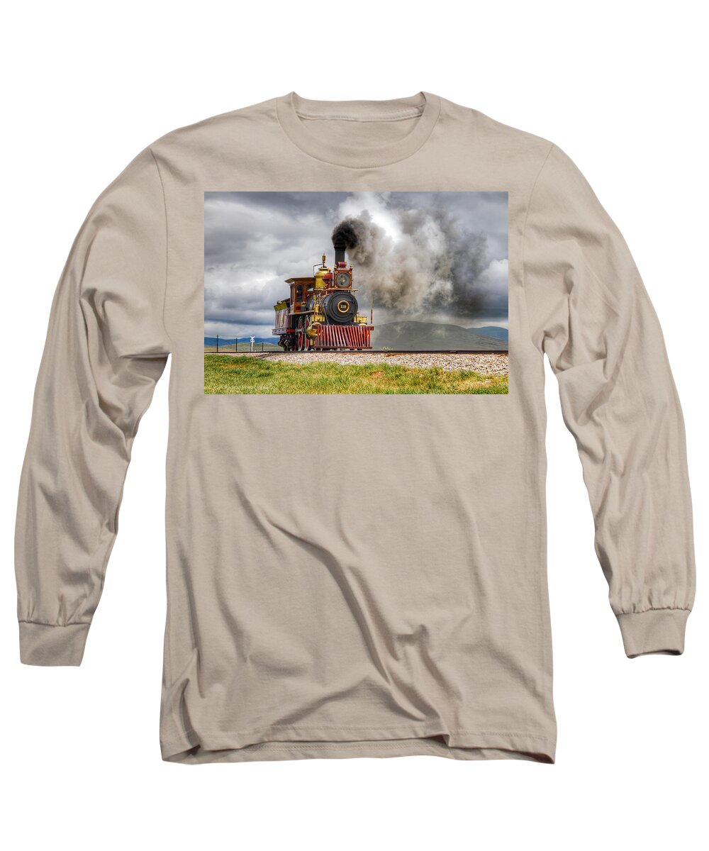 Train Long Sleeve T-Shirt featuring the photograph Steam Engine Full Ahead by Pam Rendall