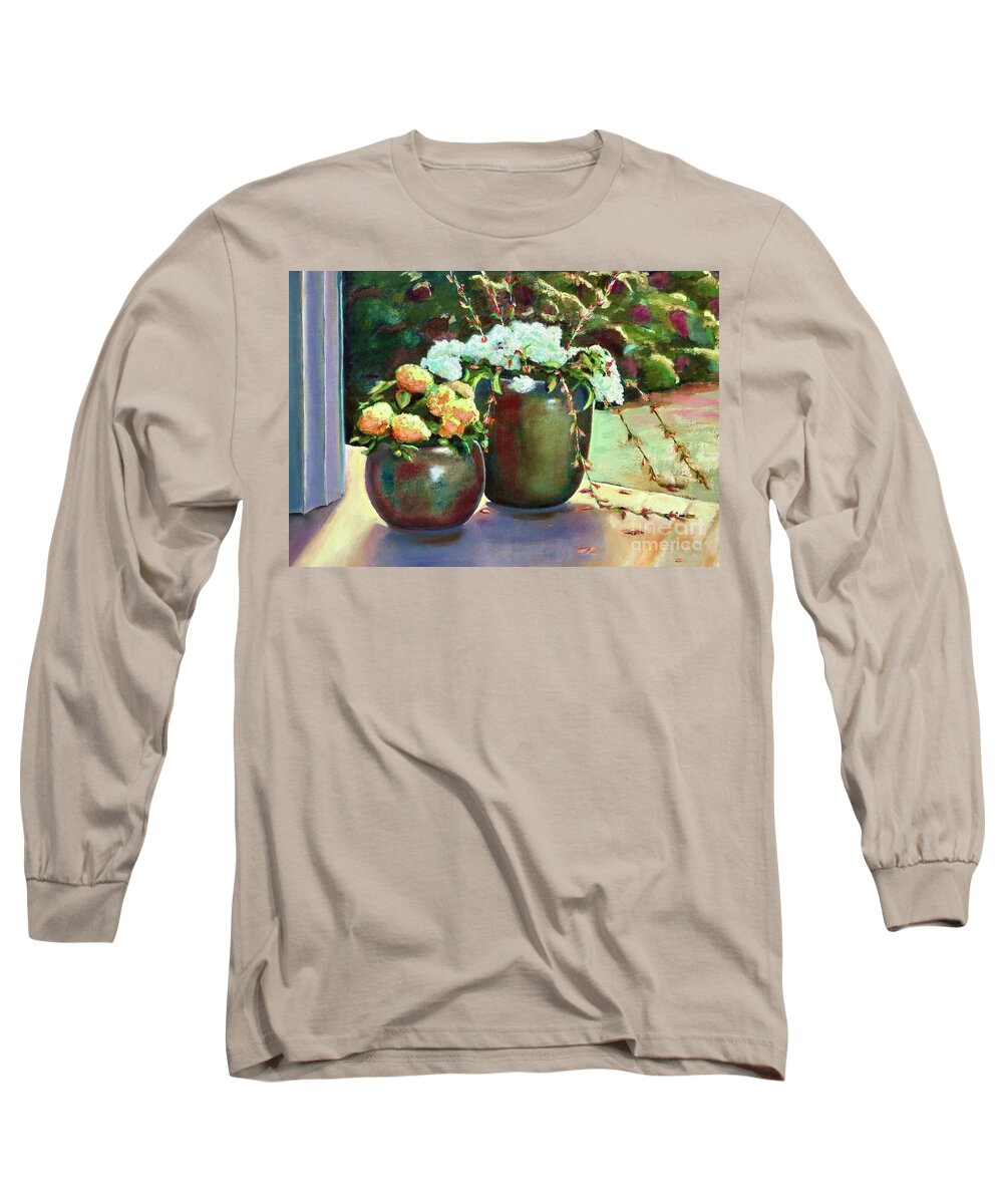 Pots Long Sleeve T-Shirt featuring the painting Summer garden by Lana Sylber