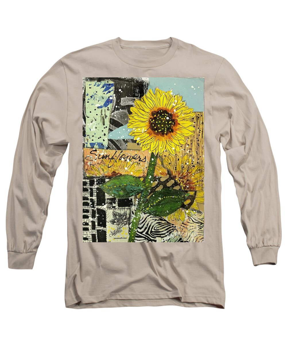 Sunflower Art Long Sleeve T-Shirt featuring the painting Sunflower Dance by Cheri Wollenberg