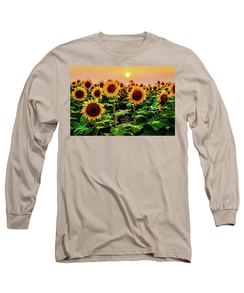 Sunflowers Long Sleeve T-Shirt featuring the photograph Sunflowers a4015 by Greg Hartford