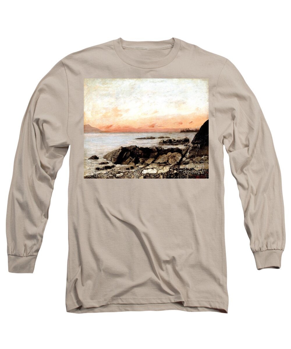 Gustave Courbet Long Sleeve T-Shirt featuring the painting Sunset, Vevey in Switzerland by Gustave Courbet