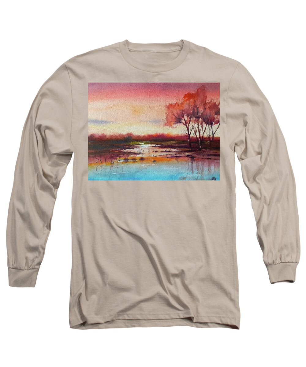 Sunset Long Sleeve T-Shirt featuring the painting Sunset.Contrasts by Carolina Prieto Moreno