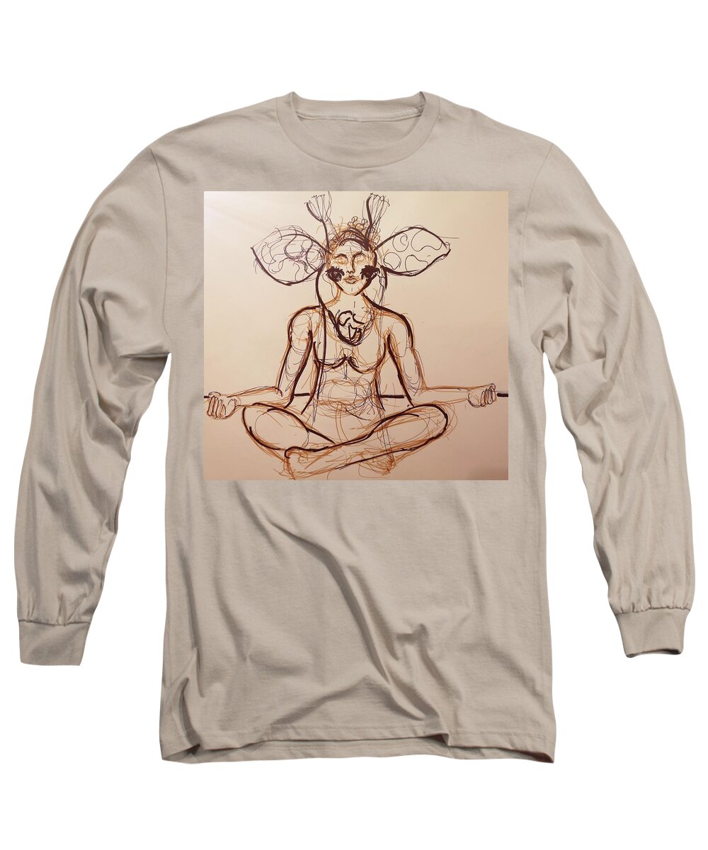 Meditation Long Sleeve T-Shirt featuring the drawing Surreal Meditation by Lala Randela