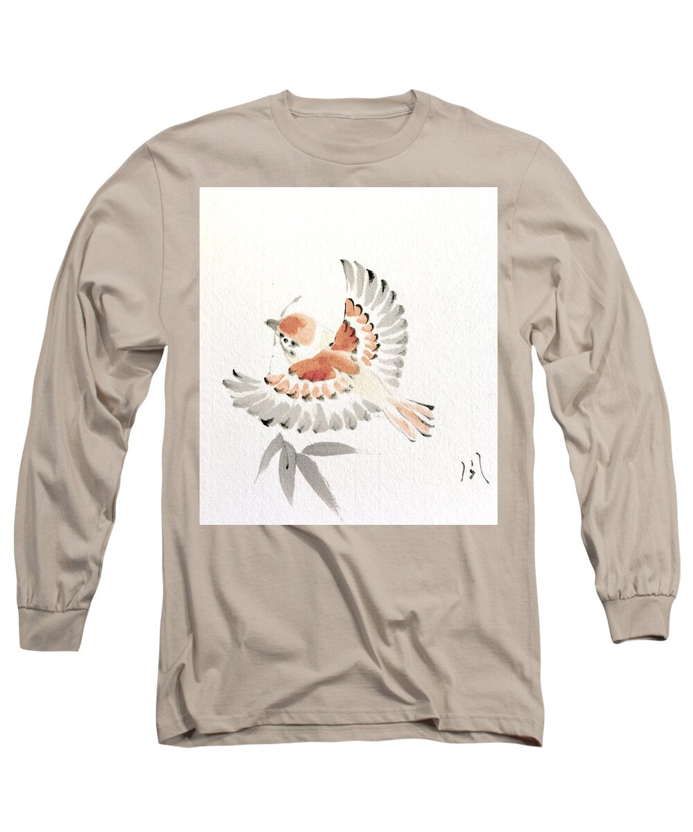 Japanese Long Sleeve T-Shirt featuring the painting Suzume by Fumiyo Yoshikawa