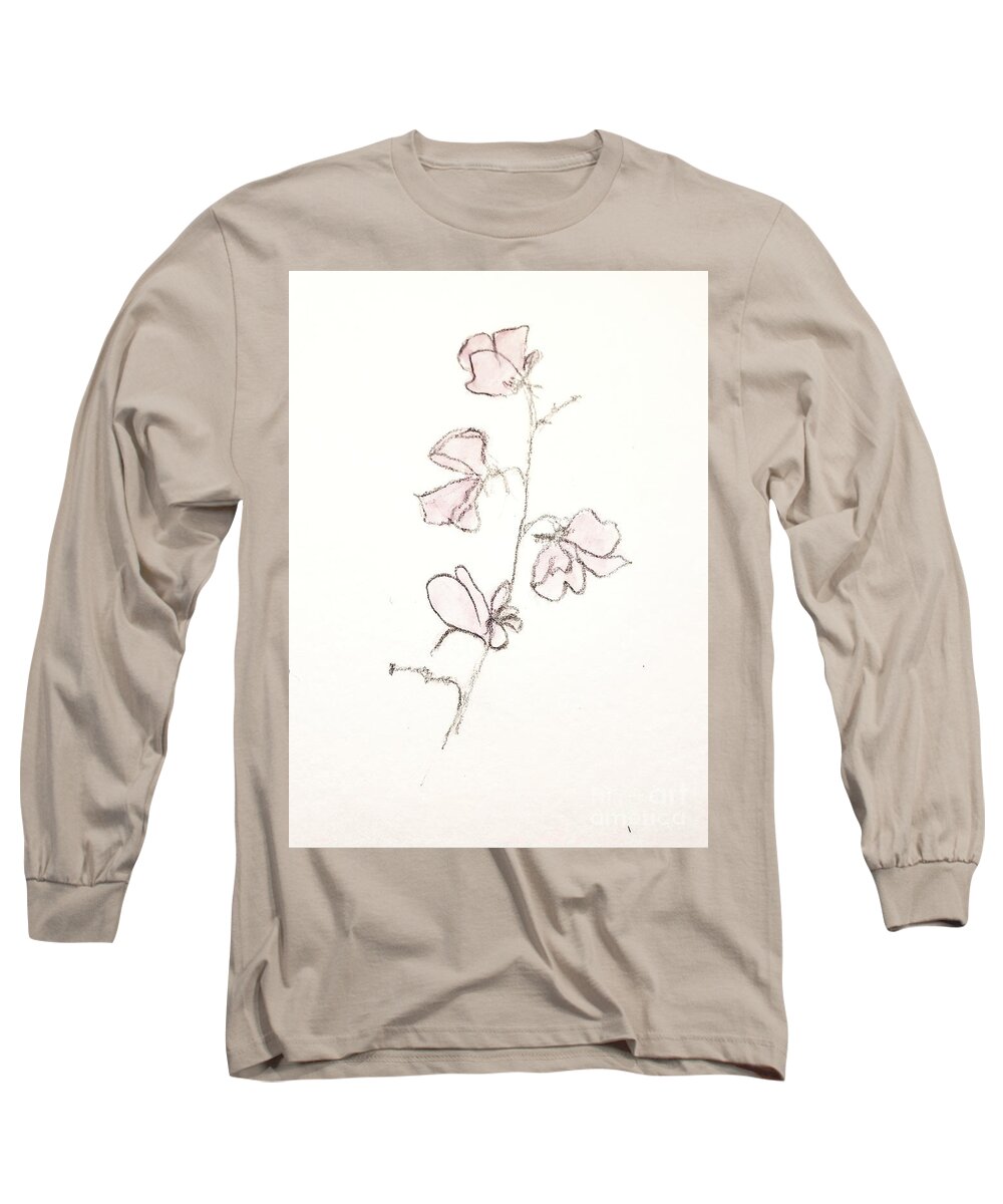 Pink Flower Long Sleeve T-Shirt featuring the painting Sweet Peas by Margaret Welsh Willowsilk