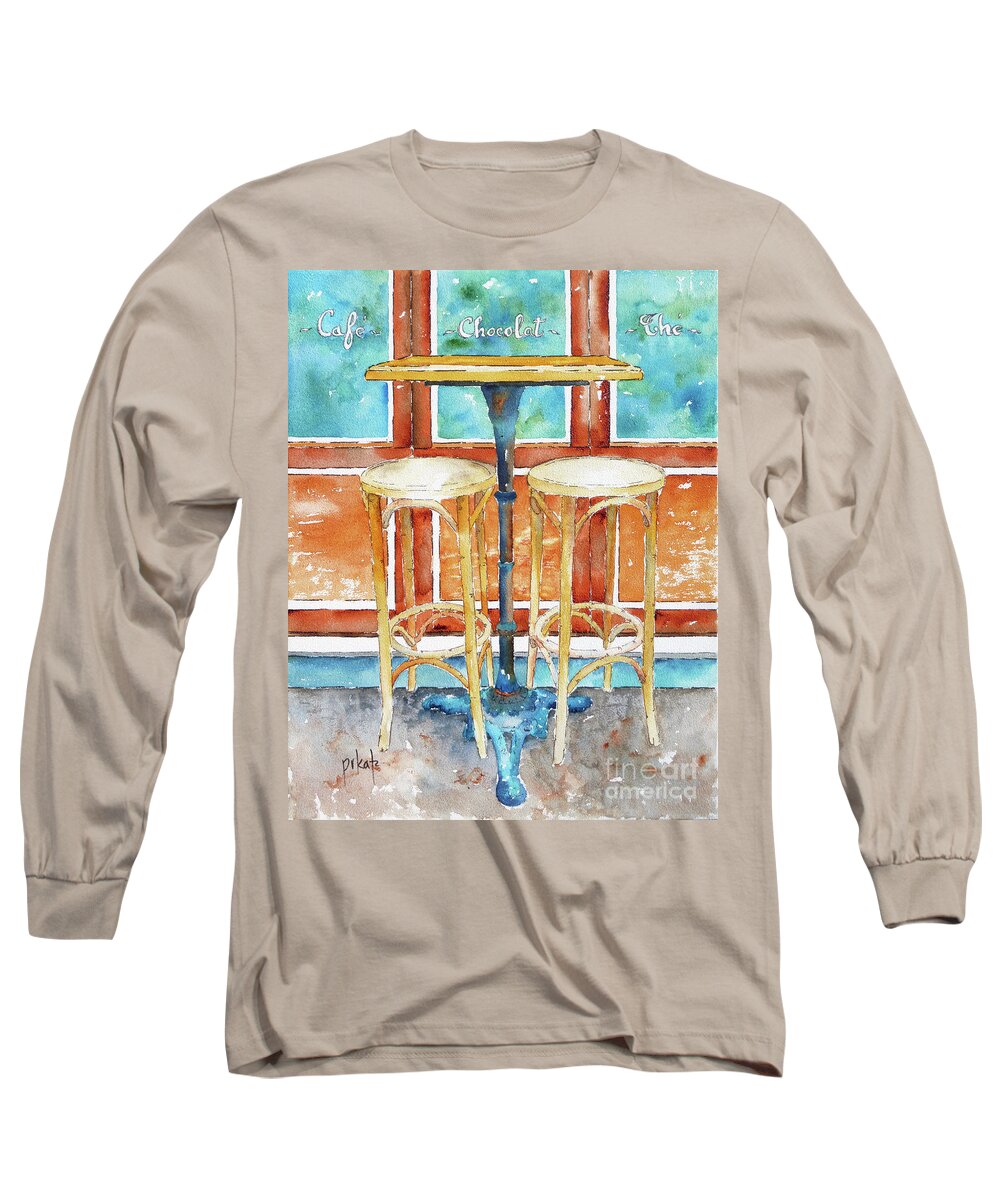 Coffee Signs Long Sleeve T-Shirt featuring the painting Table For Two Paris by Pat Katz