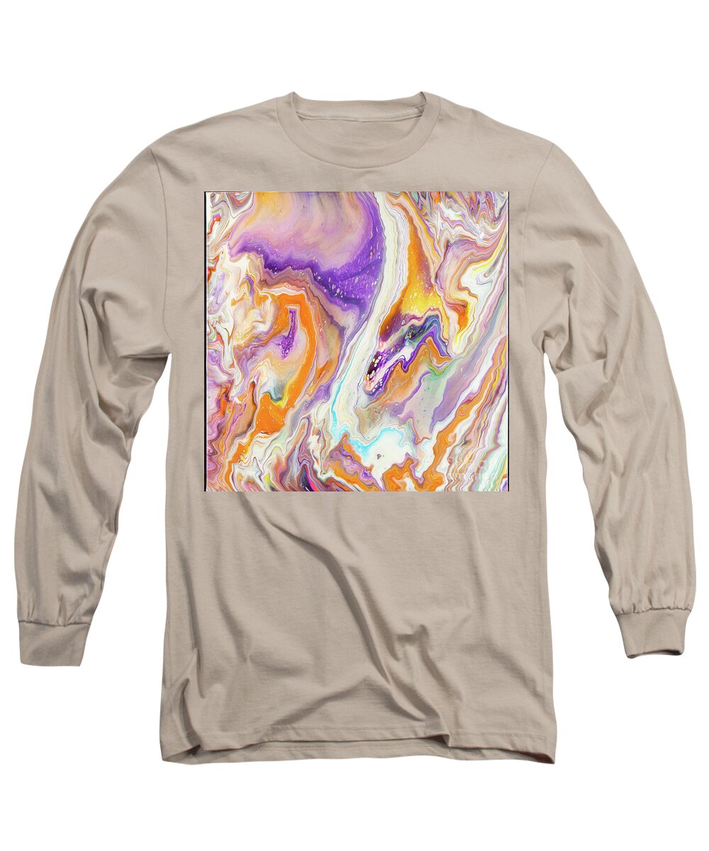 Abstract Long Sleeve T-Shirt featuring the digital art Tangerine Dreams - Colorful Abstract Contemporary Acrylic Painting by Sambel Pedes