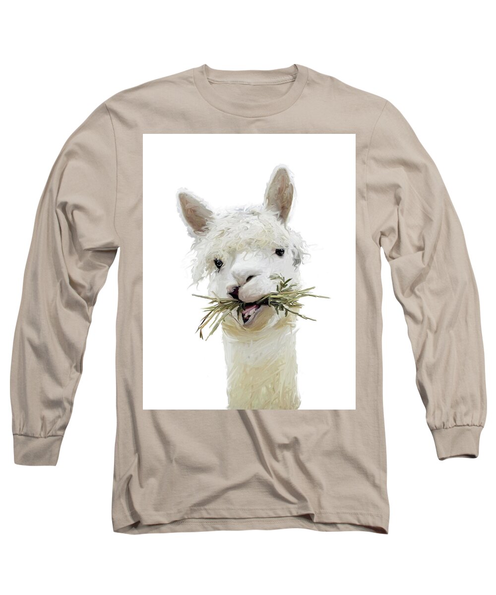 Llamas Long Sleeve T-Shirt featuring the mixed media Tastes Like Chicken by Brenda Leedy