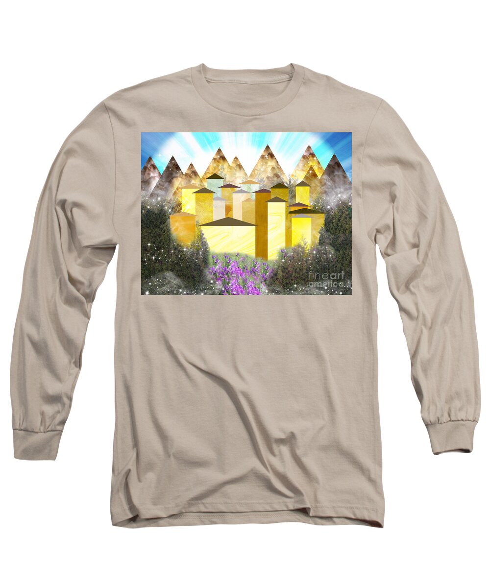 Inspirational Art Long Sleeve T-Shirt featuring the mixed media The City On A Hill by Diamante Lavendar