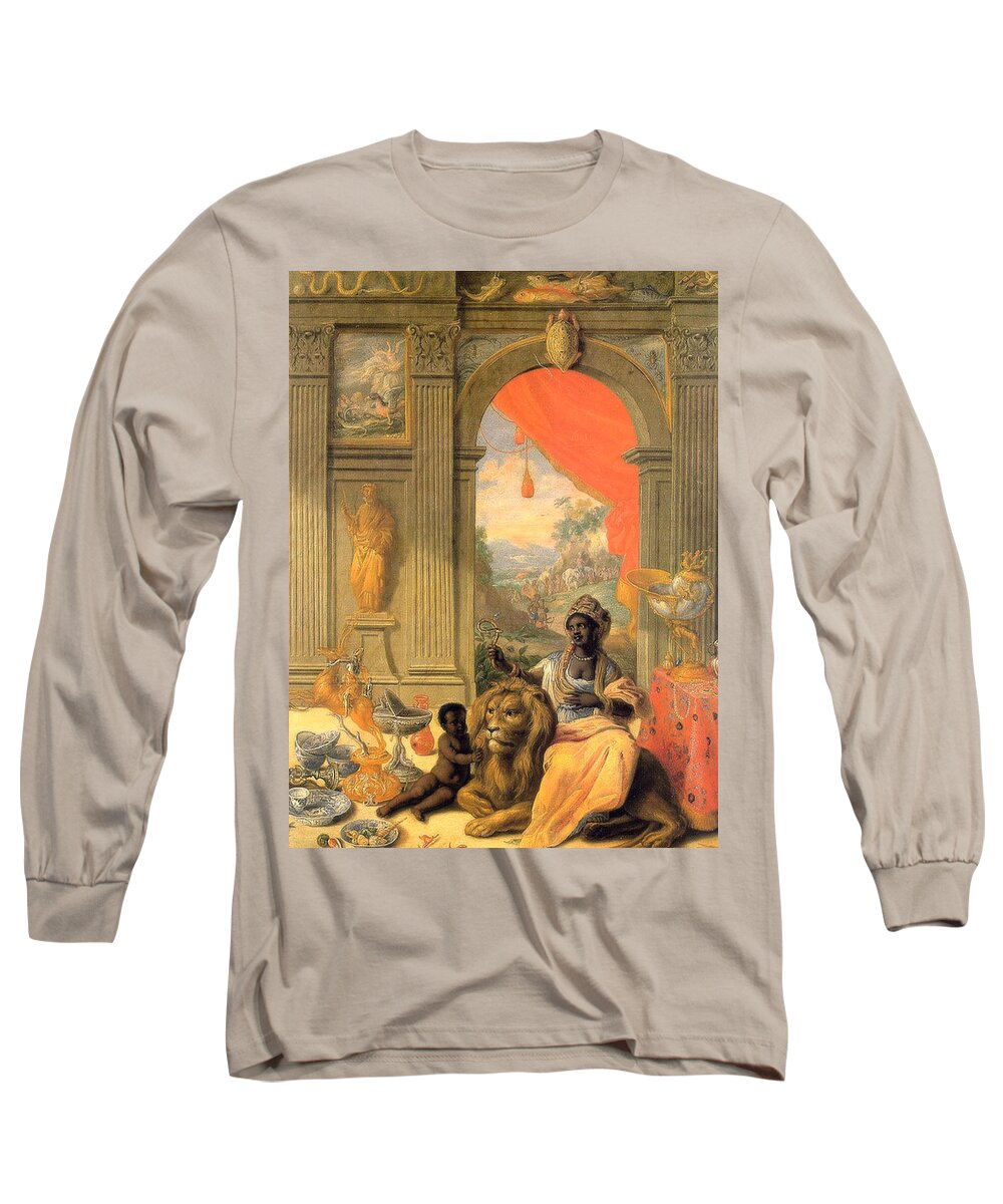 The Continent Of Africa Long Sleeve T-Shirt featuring the painting The Continent of Africa by Jan van Kessel