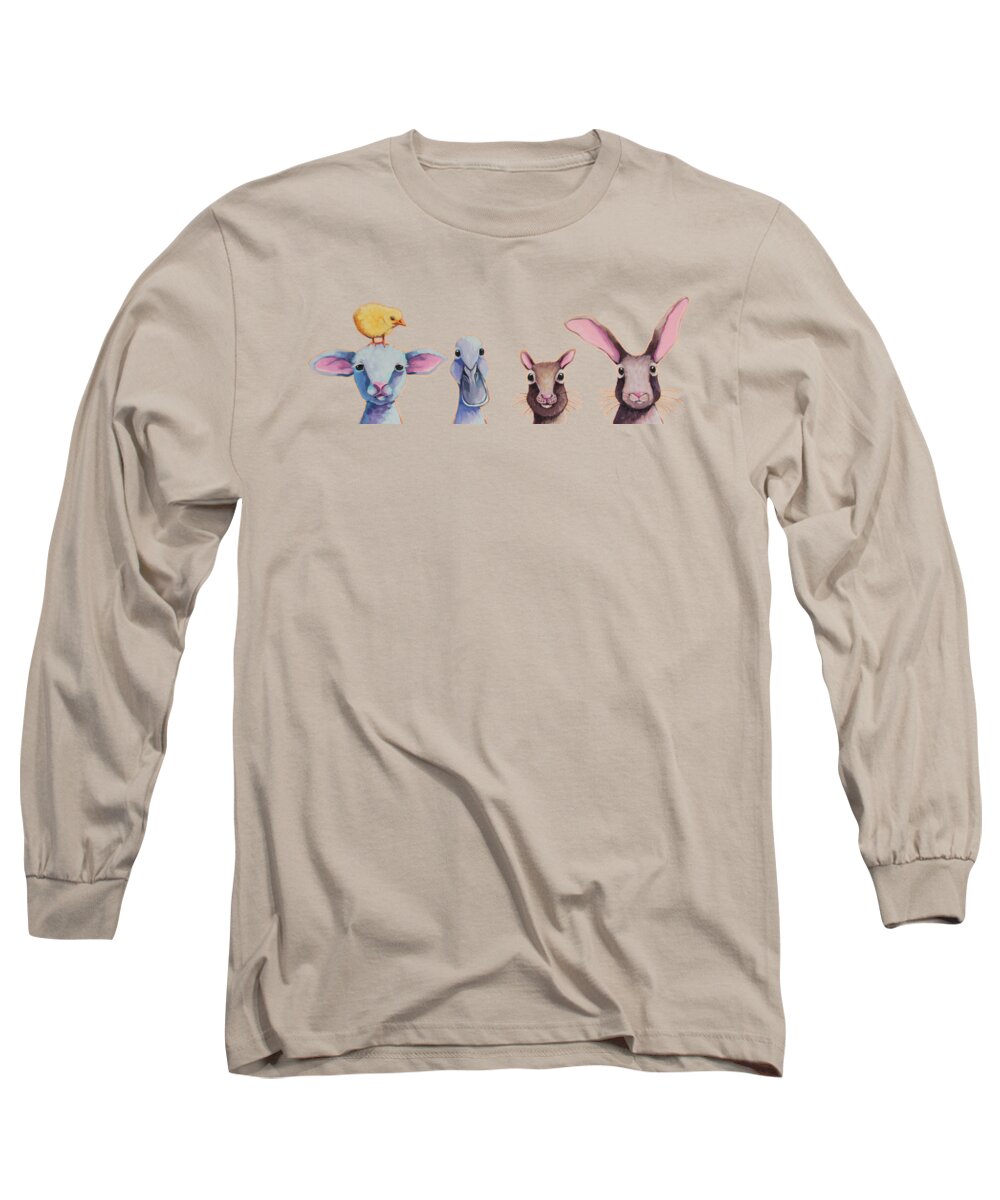 Lamb Long Sleeve T-Shirt featuring the painting The five of us by Lucia Stewart