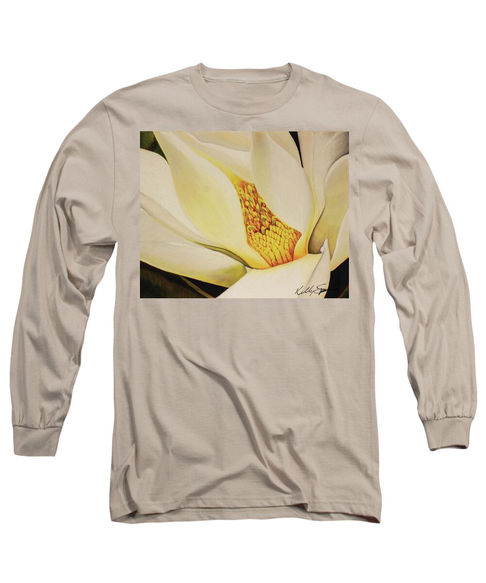 Magnolia Long Sleeve T-Shirt featuring the drawing The Last Magnolia by Kelly Speros