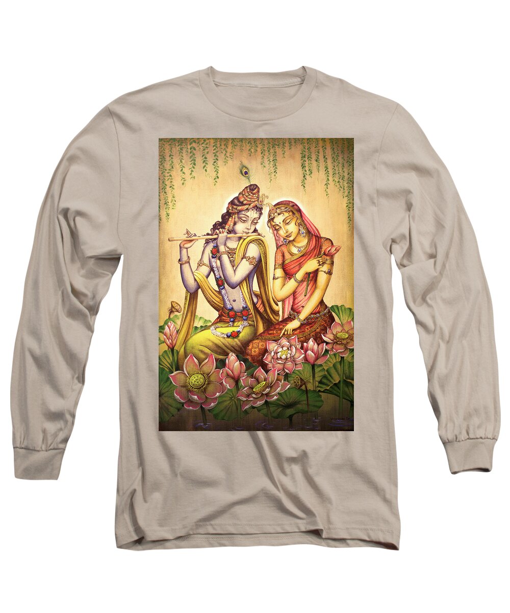 Radha Long Sleeve T-Shirt featuring the painting The nectar of Krishnas flute by Vrindavan Das