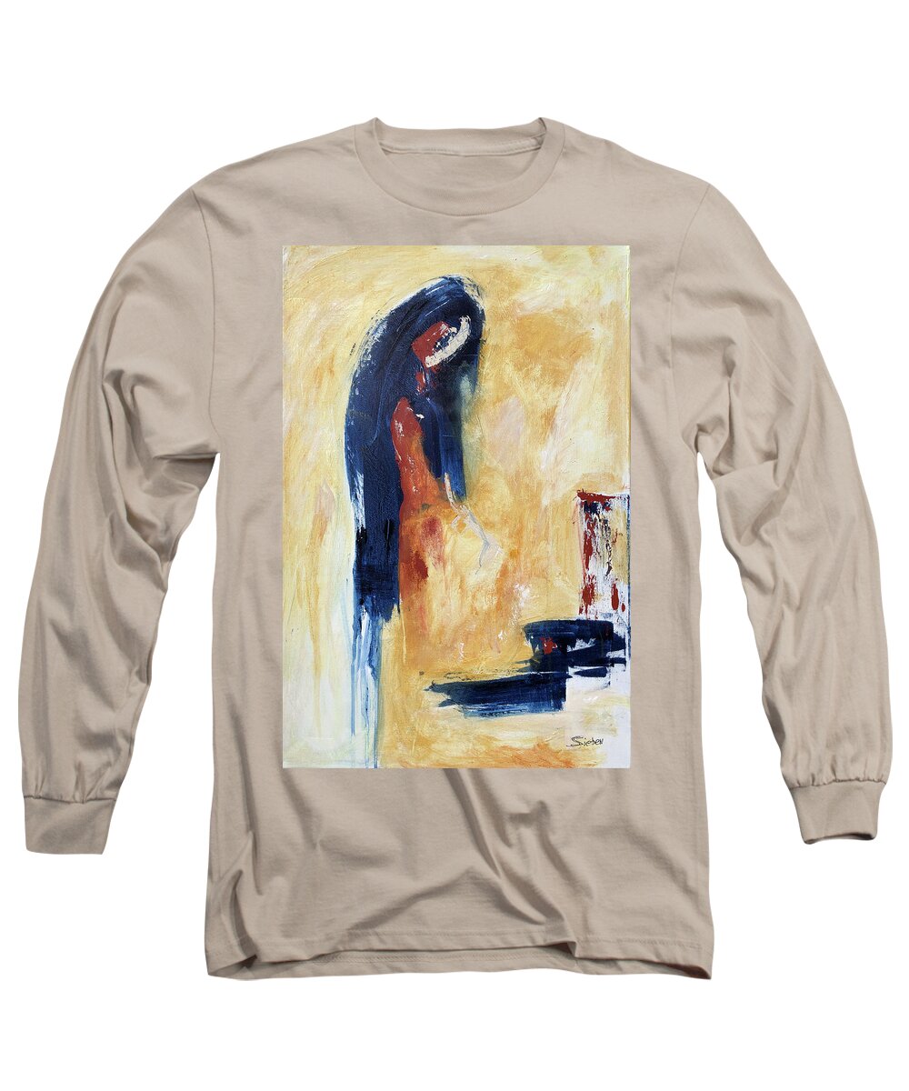 Abstract Long Sleeve T-Shirt featuring the painting The Offering by Sharon Sieben