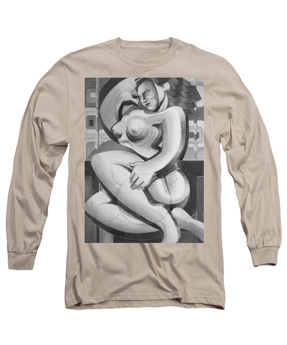 Art Long Sleeve T-Shirt featuring the drawing The Pose by Myron Belfast