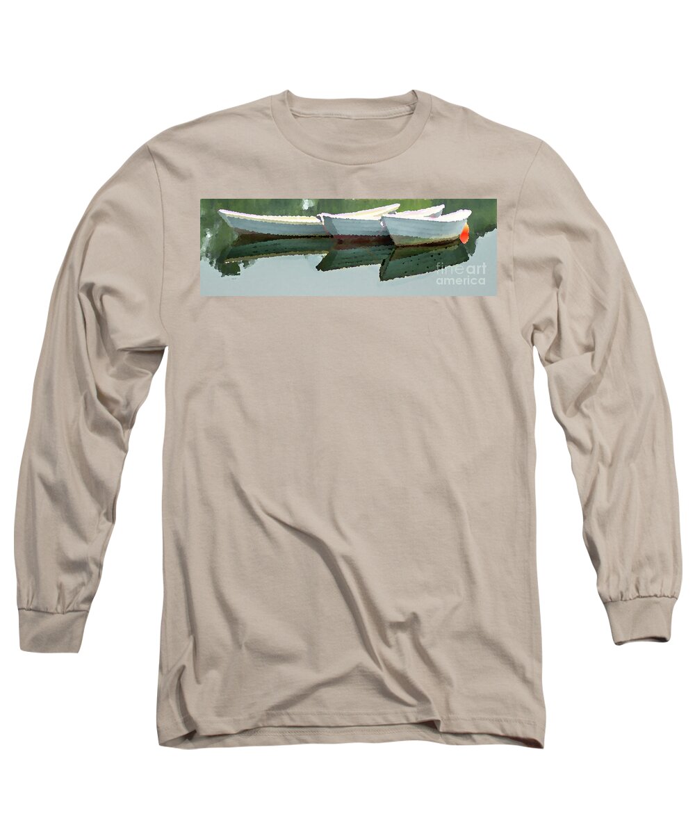 Dingys Long Sleeve T-Shirt featuring the digital art Three Boats by Patti Powers