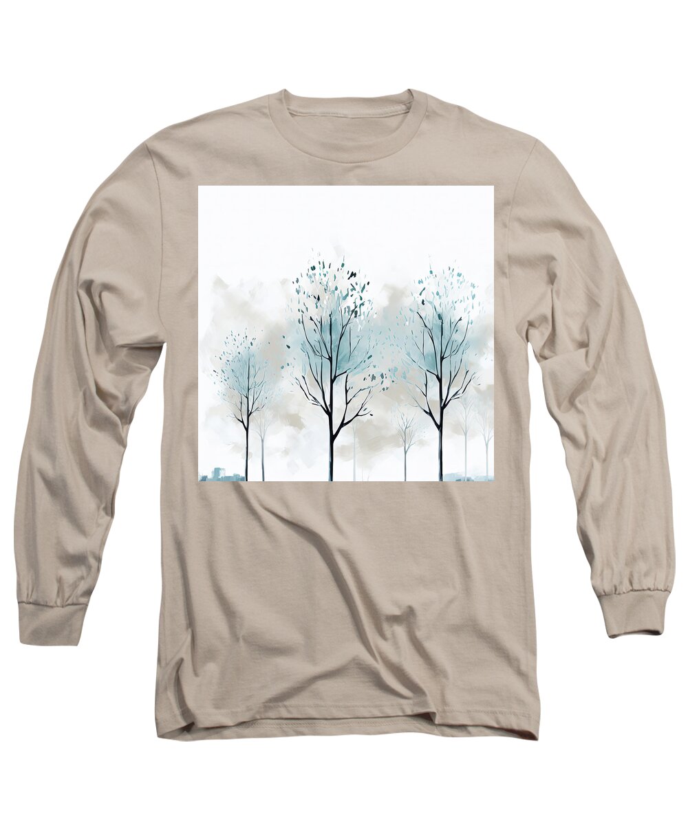 Turquoise Art Long Sleeve T-Shirt featuring the painting Tranquil Colors - Turquoise and Gray Art by Lourry Legarde