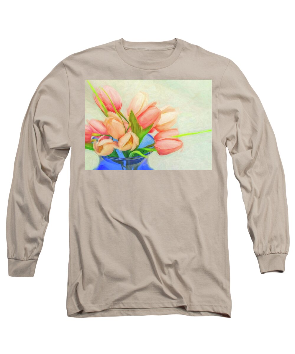 Tulips Long Sleeve T-Shirt featuring the digital art Tulips Into The Blue by Kevin Lane