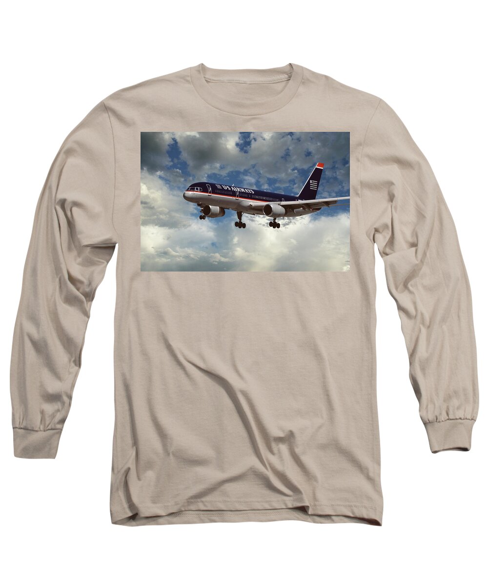 Us Airways Long Sleeve T-Shirt featuring the photograph US Airways Boeing 757 Landing Approach by Erik Simonsen