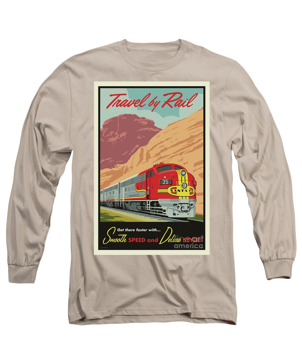#faatoppicks Long Sleeve T-Shirt featuring the digital art Vintage Travel by Rail Poster by Jim Zahniser