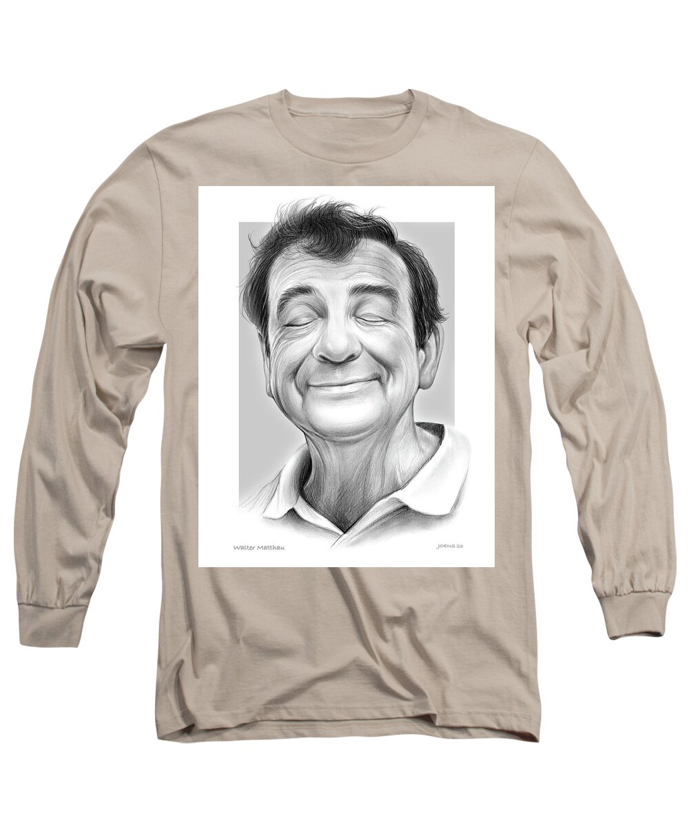 Walter Matthau Long Sleeve T-Shirt featuring the drawing Walter - 27AUG23 by Greg Joens