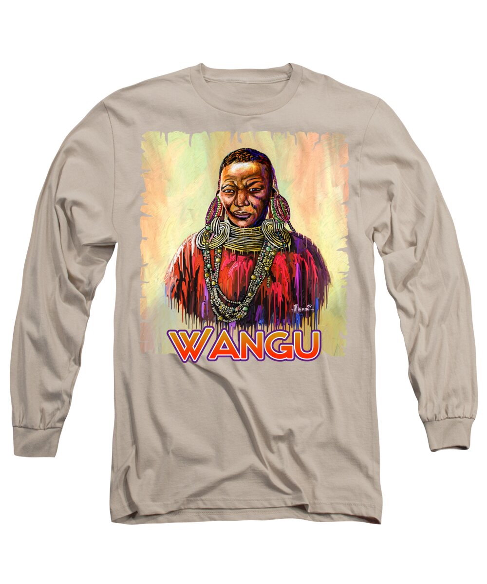 Kikuyu Long Sleeve T-Shirt featuring the painting Wangu wa Makeri by Anthony Mwangi