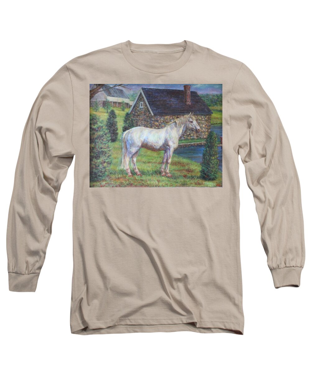 Horse Long Sleeve T-Shirt featuring the painting White Horse by Veronica Cassell vaz