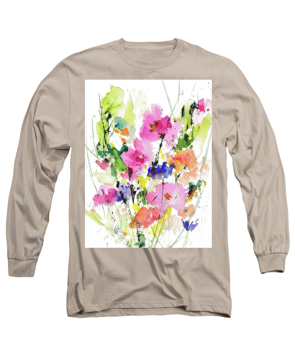 Floral Long Sleeve T-Shirt featuring the painting Wildflowers by Christy Lemp