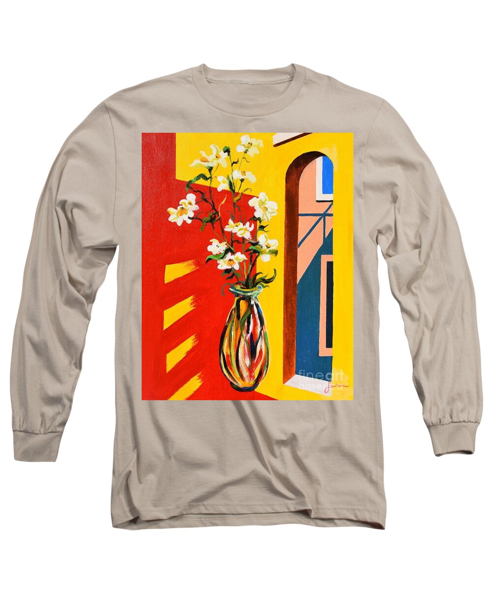 Still Life Long Sleeve T-Shirt featuring the painting Window by Sinisa Saratlic