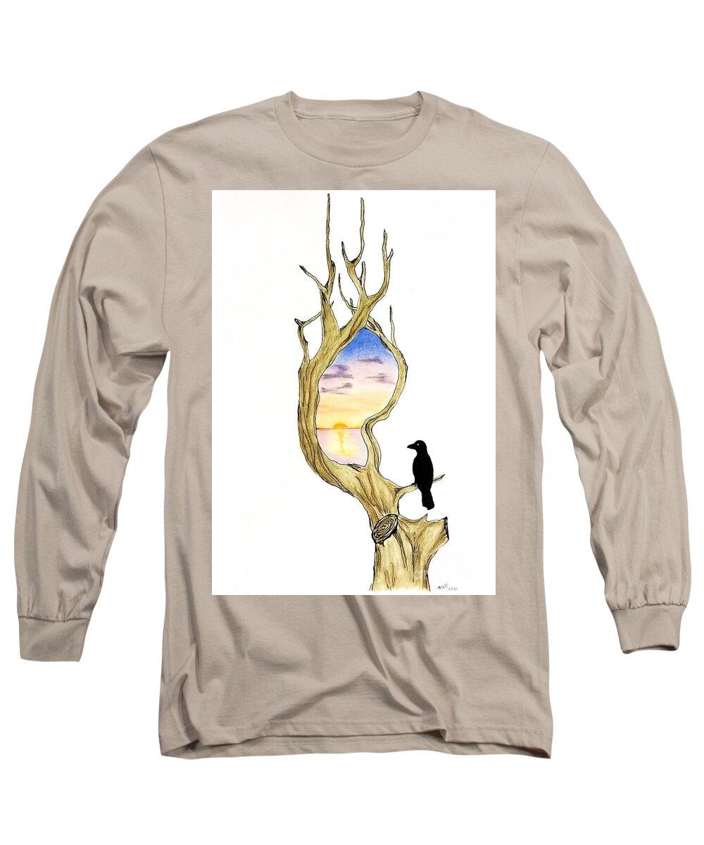 New World Long Sleeve T-Shirt featuring the pastel Window to another world by Natalia Wallwork