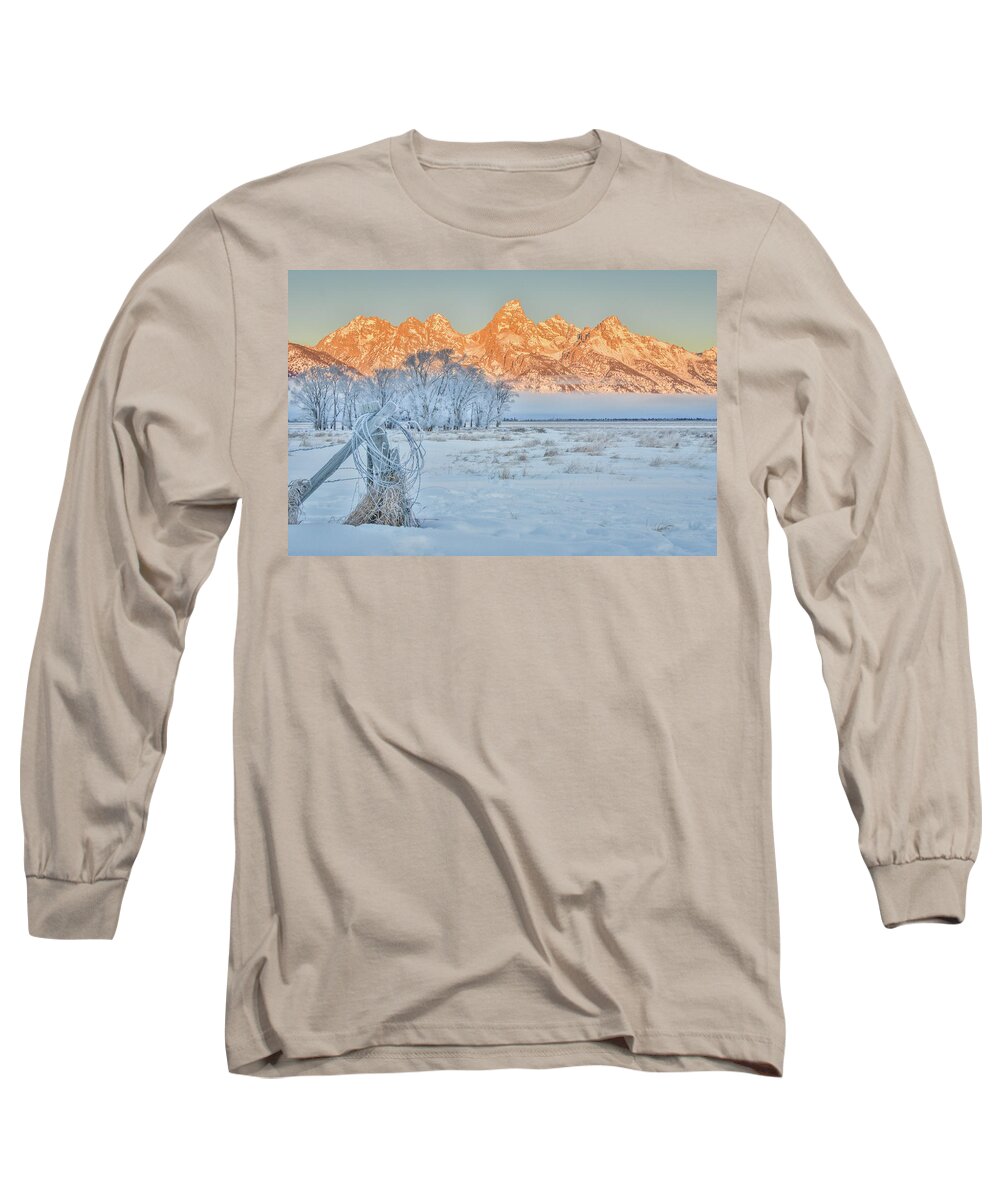 Fence Long Sleeve T-Shirt featuring the photograph Wintery landscape by Ed Stokes