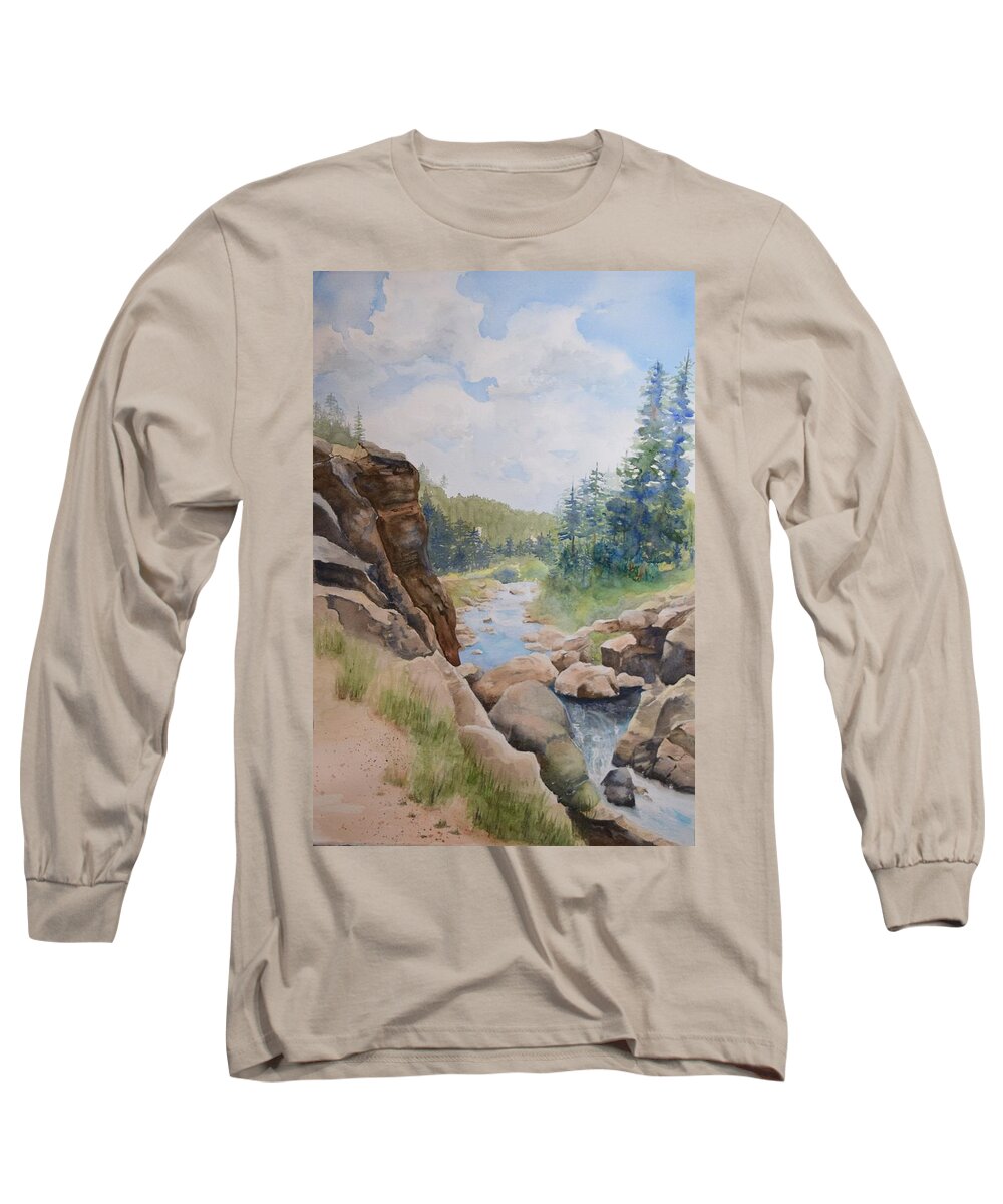 Yellowstone Long Sleeve T-Shirt featuring the painting Yellowstone Surprise by Celene Terry