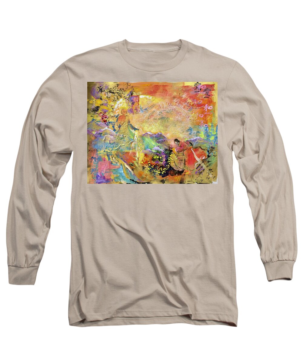 Lovers Yin And Yang Long Sleeve T-Shirt featuring the painting Yin and Yang Partnership by Caroline Patrick
