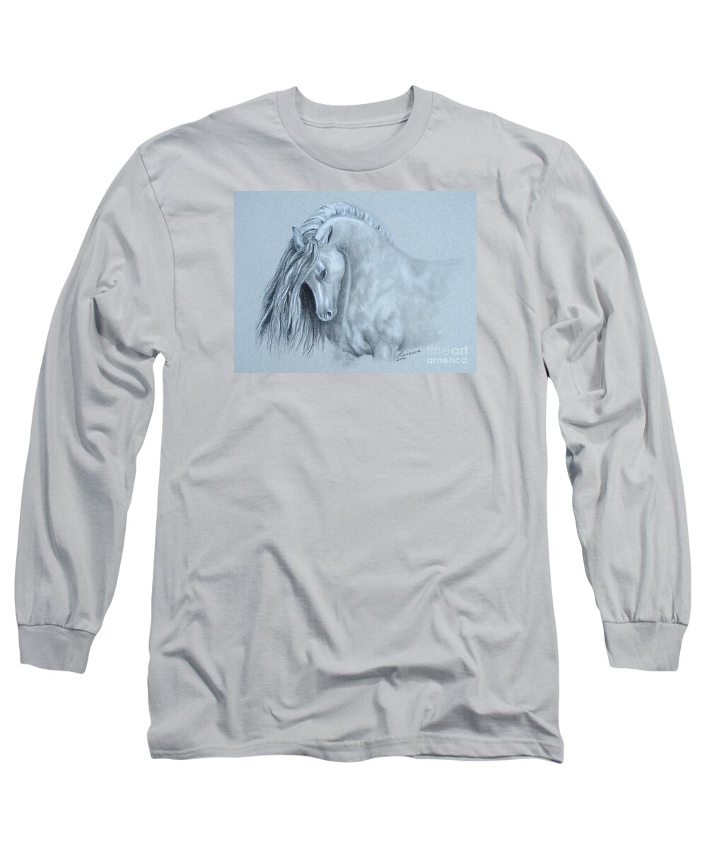 Equine Long Sleeve T-Shirt featuring the painting Grey Horse by Laurianna Taylor
