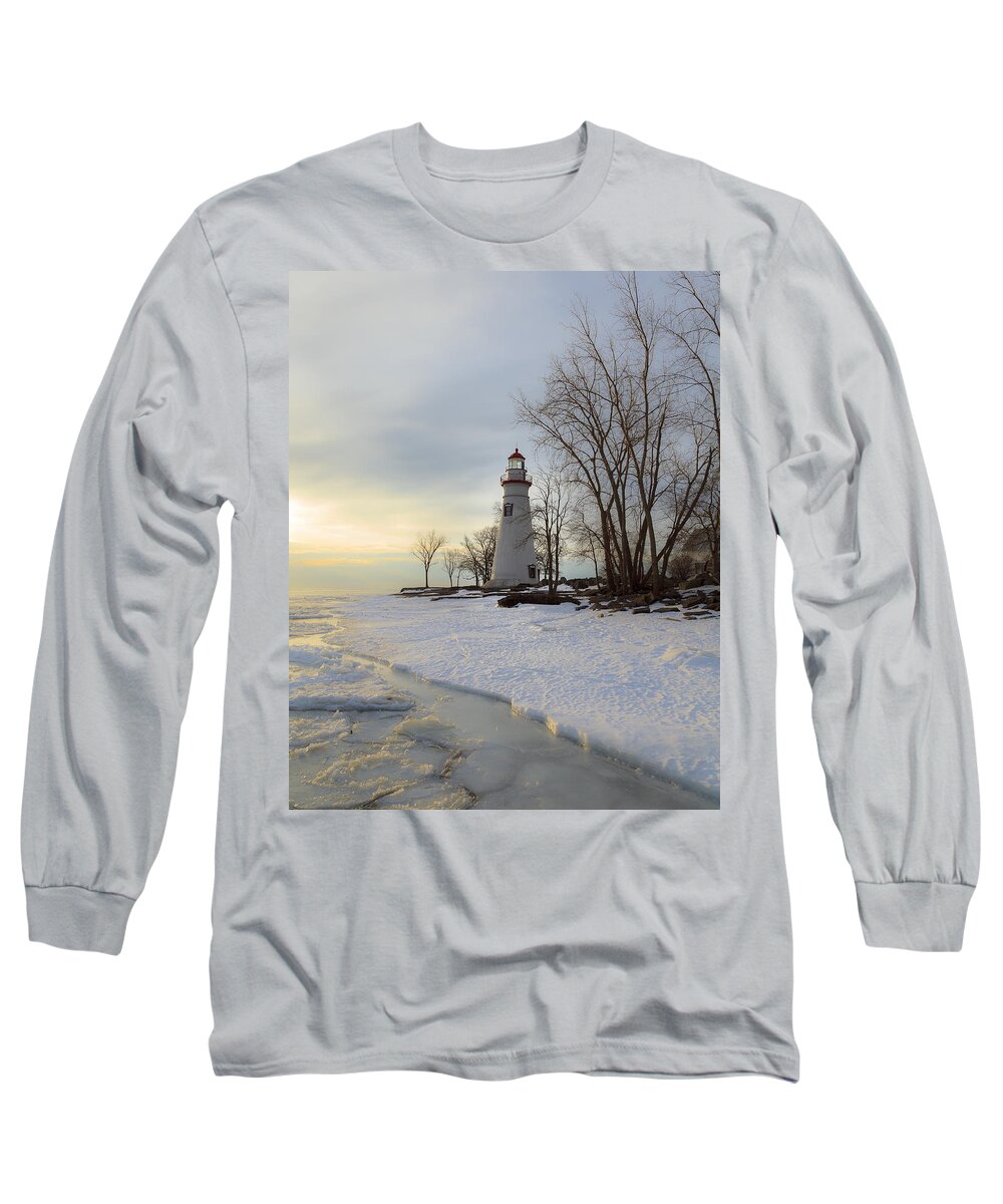 Erie Long Sleeve T-Shirt featuring the photograph Marblehead Lighthouse Winter Sunrise #1 by Jack R Perry