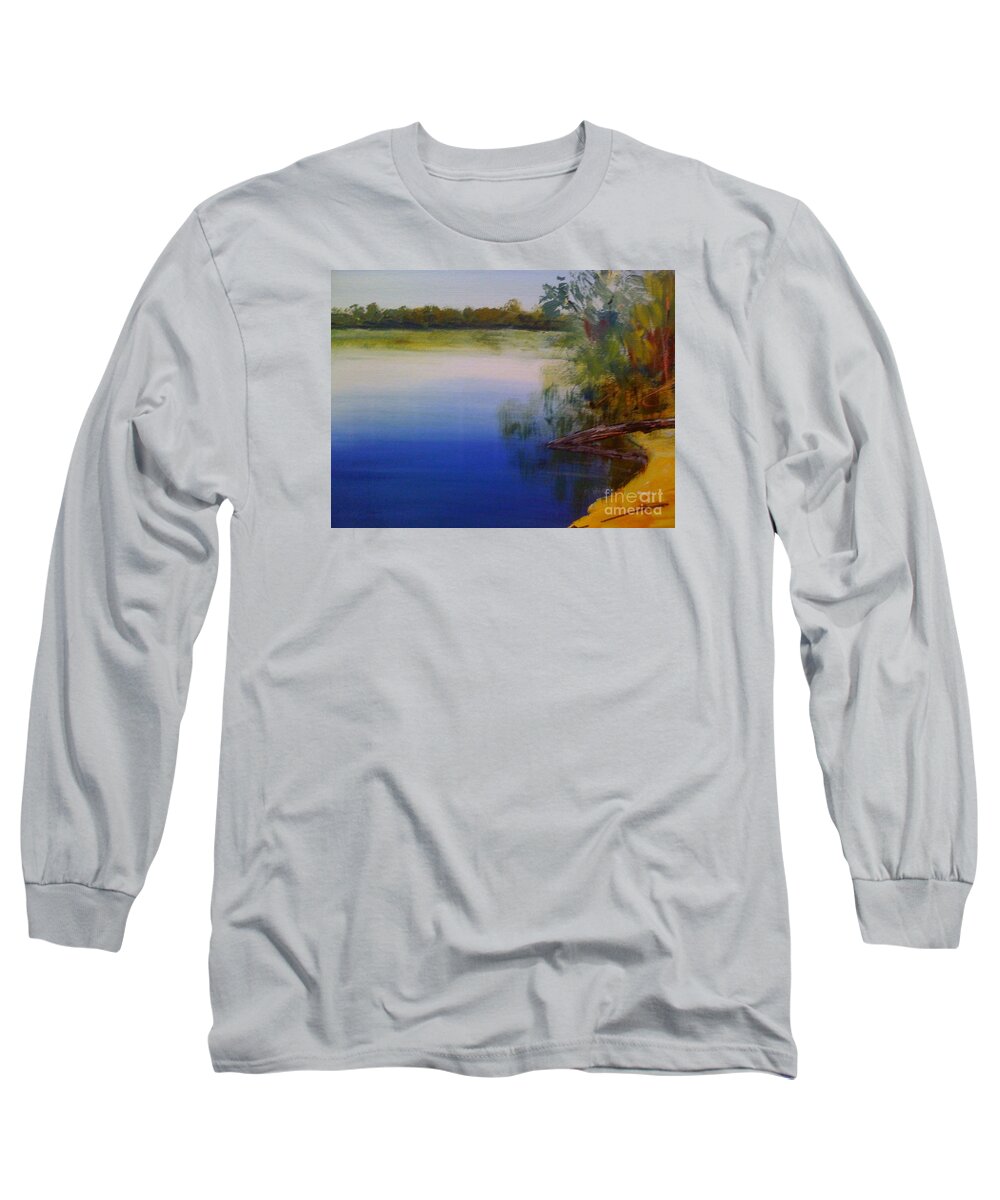 River Long Sleeve T-Shirt featuring the painting Still Waters - original sold by Therese Alcorn