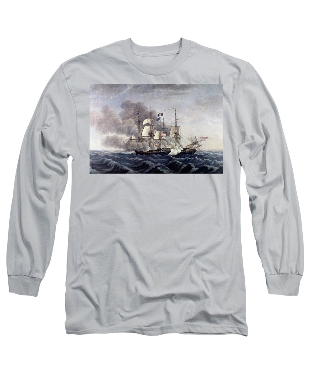 1812 Long Sleeve T-Shirt featuring the painting Uss Constitution, 1812 by Michel Felice Corne