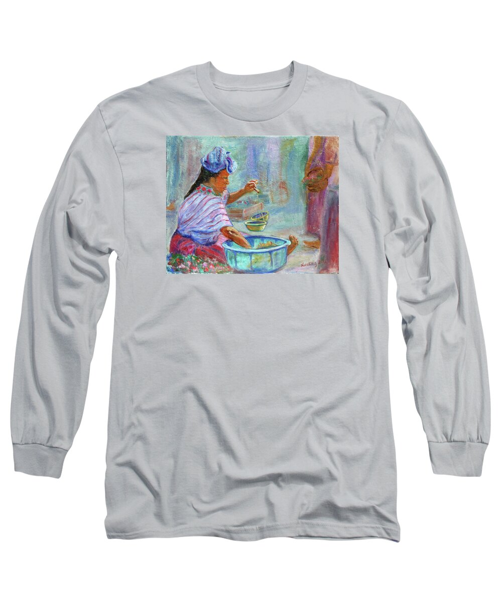 Figurative Long Sleeve T-Shirt featuring the painting Guatemala Impression IV by Xueling Zou