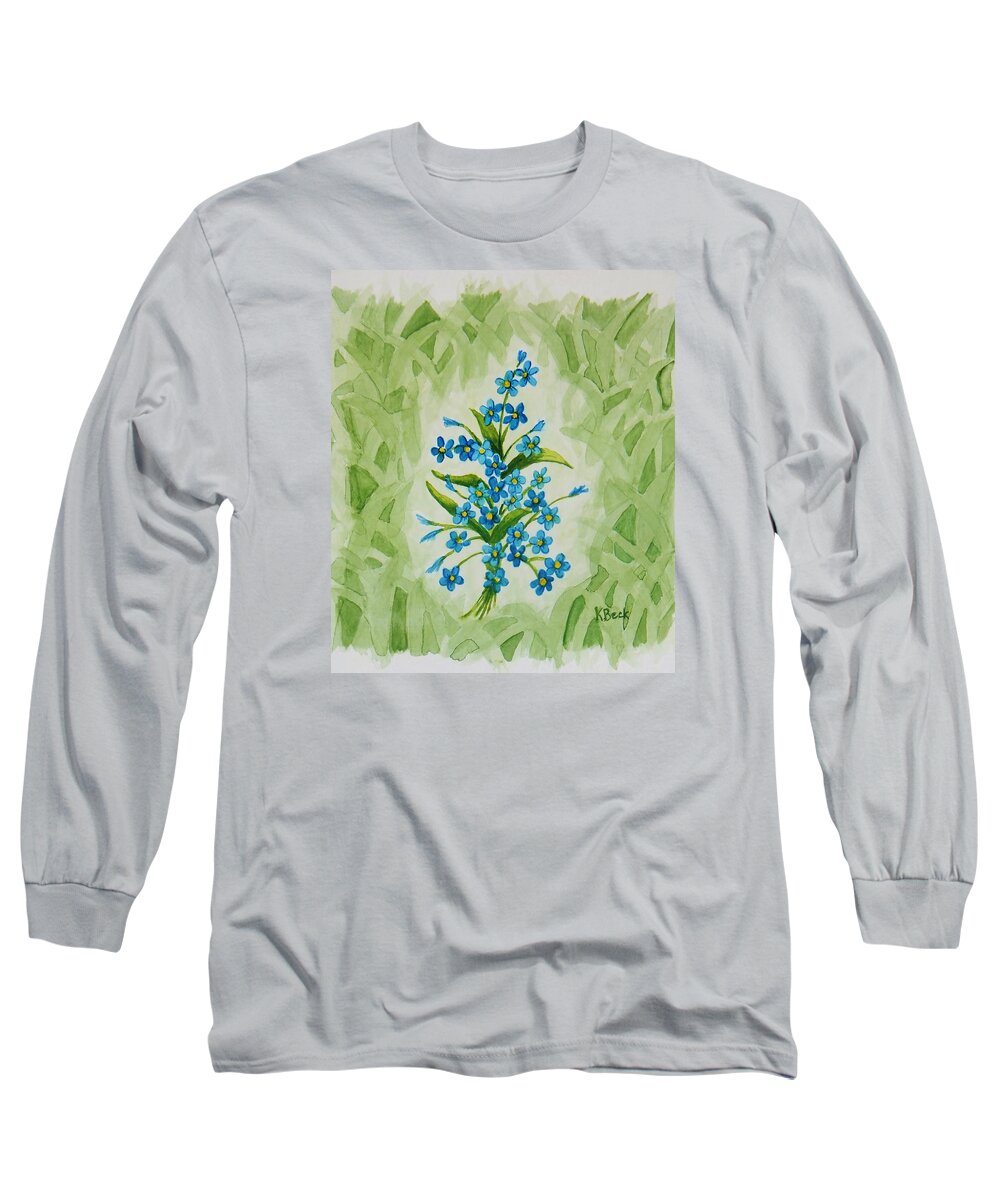 Print Long Sleeve T-Shirt featuring the painting For-Get-Me-Nots by Katherine Young-Beck
