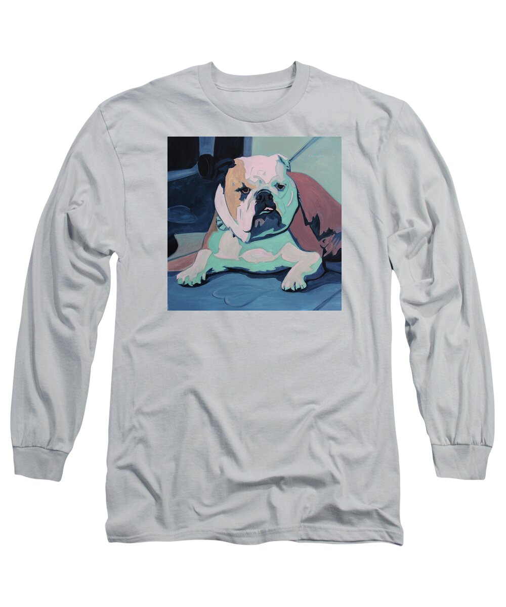 Bulldog Long Sleeve T-Shirt featuring the painting A Bulldog In Love by Xueling Zou
